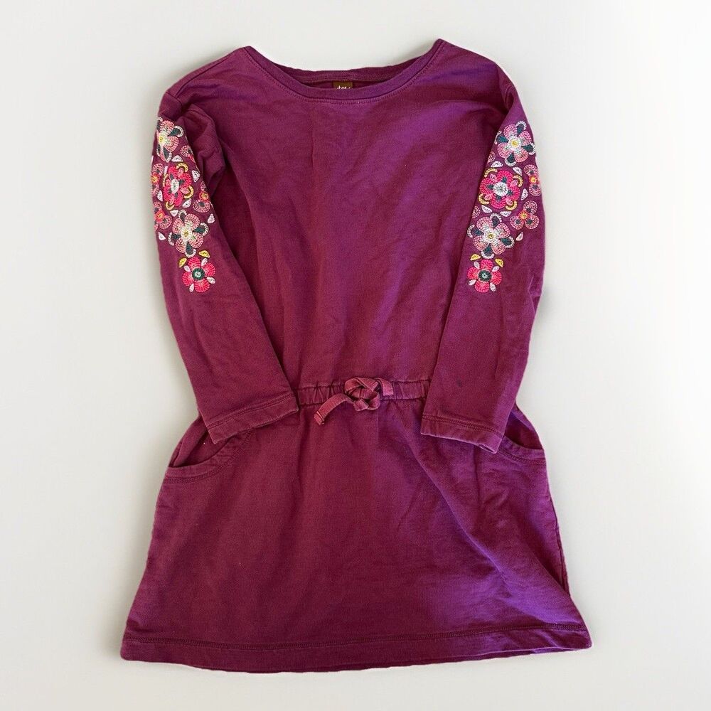 Tea Collection Ditsy Willow Dotty Drawstring Dress Floral Purple Size 10